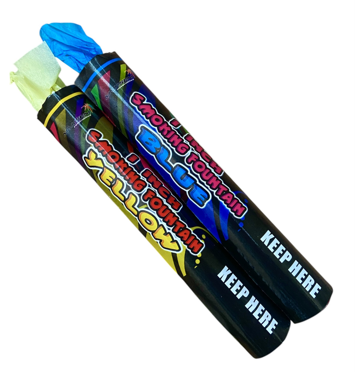 Кольоровий дим набір Жовтий Блакитний MA0511 Maxsem Yellow Blue smoking fountain 60 сек, 2 шт/уп, фото 1