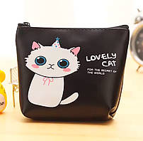 Міні-гаманець для монет і карт, ключниця на блискавці «Lovely Cat» (чорний)