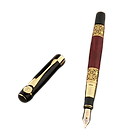 Подарункова перова чорнильна ручка, колір -  під золото з червоним деревом