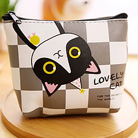 Міні-гаманець для монет і карт, ключниця на блискавці «Lovely Cat» (сіро-білий)