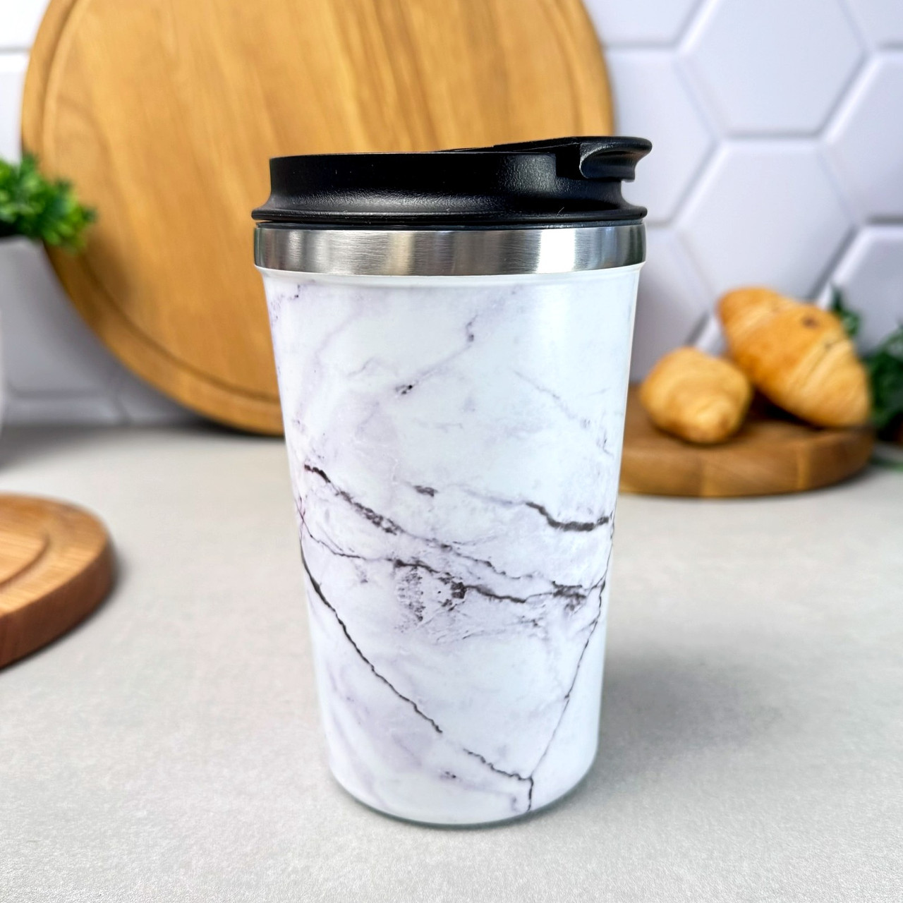 Термокружка 360 мл з нержавіючої сталі Білий граніт ARDESTO Marmo