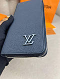 Чоловічий гаманець Louis Vuitton Horizontal Aerogram Blue синій гаманець на блискавці якість преміум, фото 3