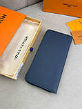 Чоловічий гаманець Louis Vuitton Horizontal Aerogram Blue синій гаманець на блискавці якість преміум, фото 7