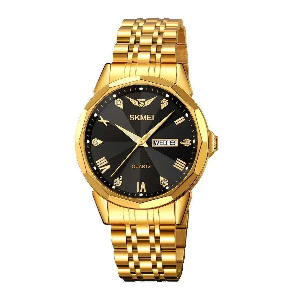 Чоловічий годинник з індикацією дати та дня тижня Skmei 2291GDBK Gold-Black