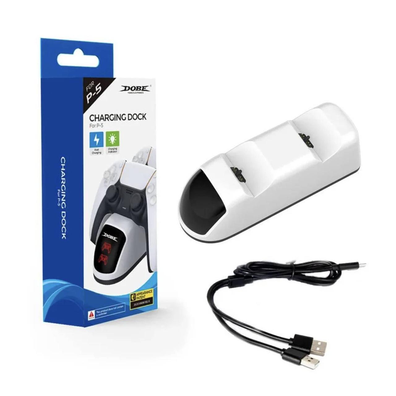 Зарядка для джойстика PS5 Dobe Док Станція для PlayStation 5 PS5 DualSense на 2 геймпада з LED-підсвіткою, фото 1