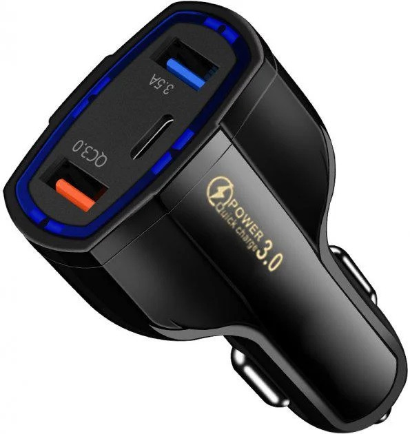 Зарядний пристрій автомобільний Xiamen 2 USB Type-C PD35W QC 3.0 Black (050553)