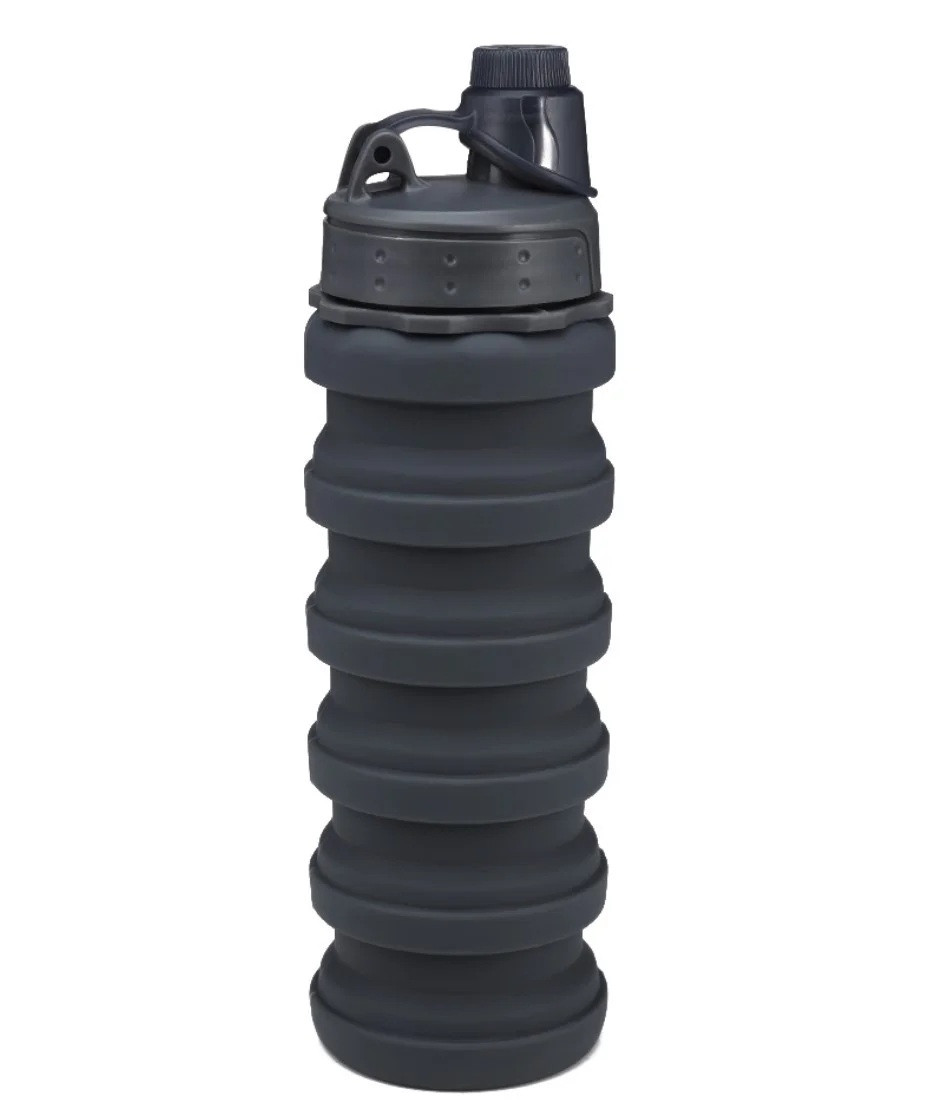 Складана силіконова пляшка для води та напоїв з карабіном water bottle Чорна (7452994123), фото 1