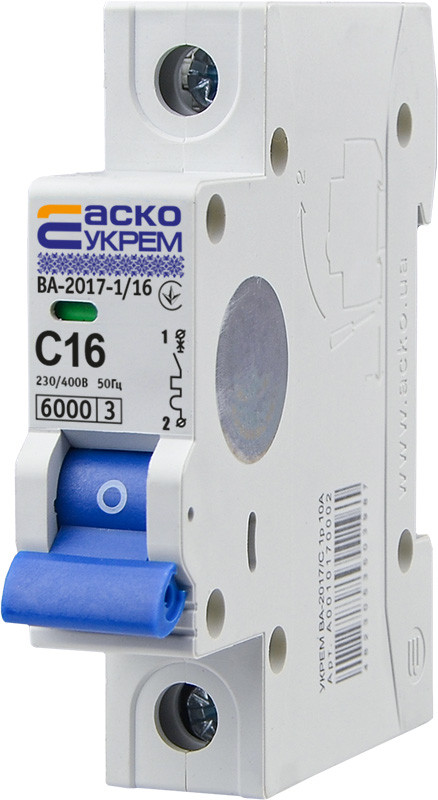 Автоматичний вимикач 16А однополюсний АСКО УКРЕМ ВА-2017/С тип C, 6kA, фото 1