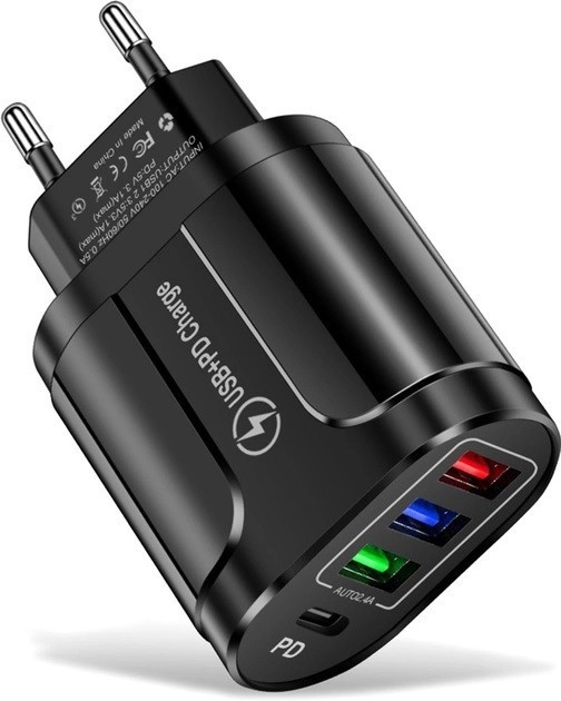Мережевий зарядний пристрій Mirrow 3 USB Type-C Super Charge/Quick Charge 3.0 5V/2.4A Black (355621451)