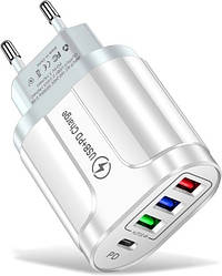 Мережевий зарядний пристрій Mirrow 3 USB Type-C Super Charge/Quick Charge 3.0 5V/2.4A White (641152872)