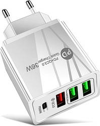 Мережевий зарядний пристрій Mirrow 3 USB Type-C Super Charge/Quick Charge 36 W White (985741235)