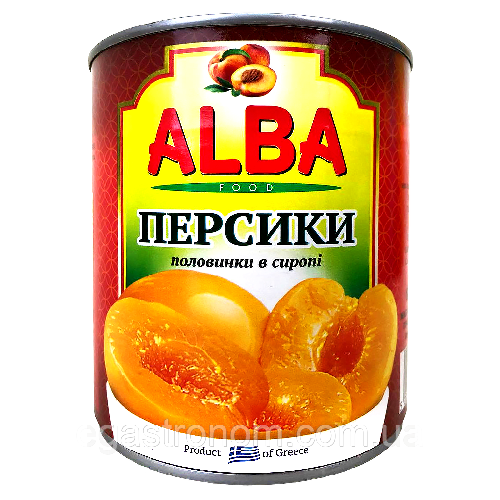 Персики половинки в сиропі Альба Фуд Alba Food ж/б 850ml 12шт/ящ (Код: 00-00017222)