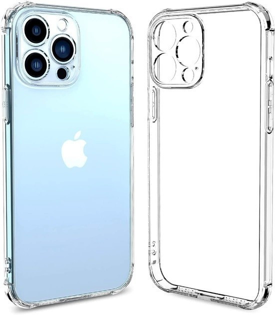 Силіконовий протиударний чохол панель Case + скло 9Н на Iphone 14 Pro із захистом камери прозорий