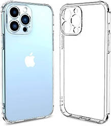 Силіконовий протиударний чохол панель Case + скло 9Н на Iphone 14 Pro із захистом камери прозорий