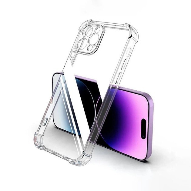 Силіконовий протиударний чохол панель Case + скло 9Н на Iphone 14 Pro Max із захистом камери прозорий