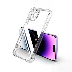 Силіконовий протиударний чохол панель Case + скло 9Н на Iphone 14 Pro Max із захистом камери прозорий