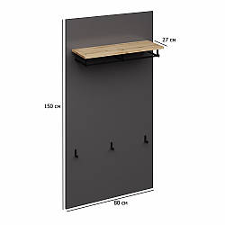 Вішалка панель настінна в передпокій Нітро 80 ​​см дуб вотан і сірий графіт з полицею