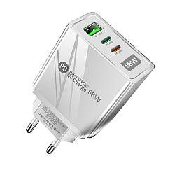 Мережевий зарядний пристрій Mirrow USB 2-Type-C Super Charge/Quick Charge 3.0 PD 58 W White (FR050841)