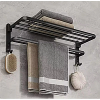 Вішалка алюмінієва 39 см для рушників складана з гачками для ванної кімнати.