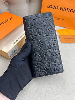 Гаманець чоловічий Louis Vuitton Brazza Monogram чорний гаманець на змійці якість преміум