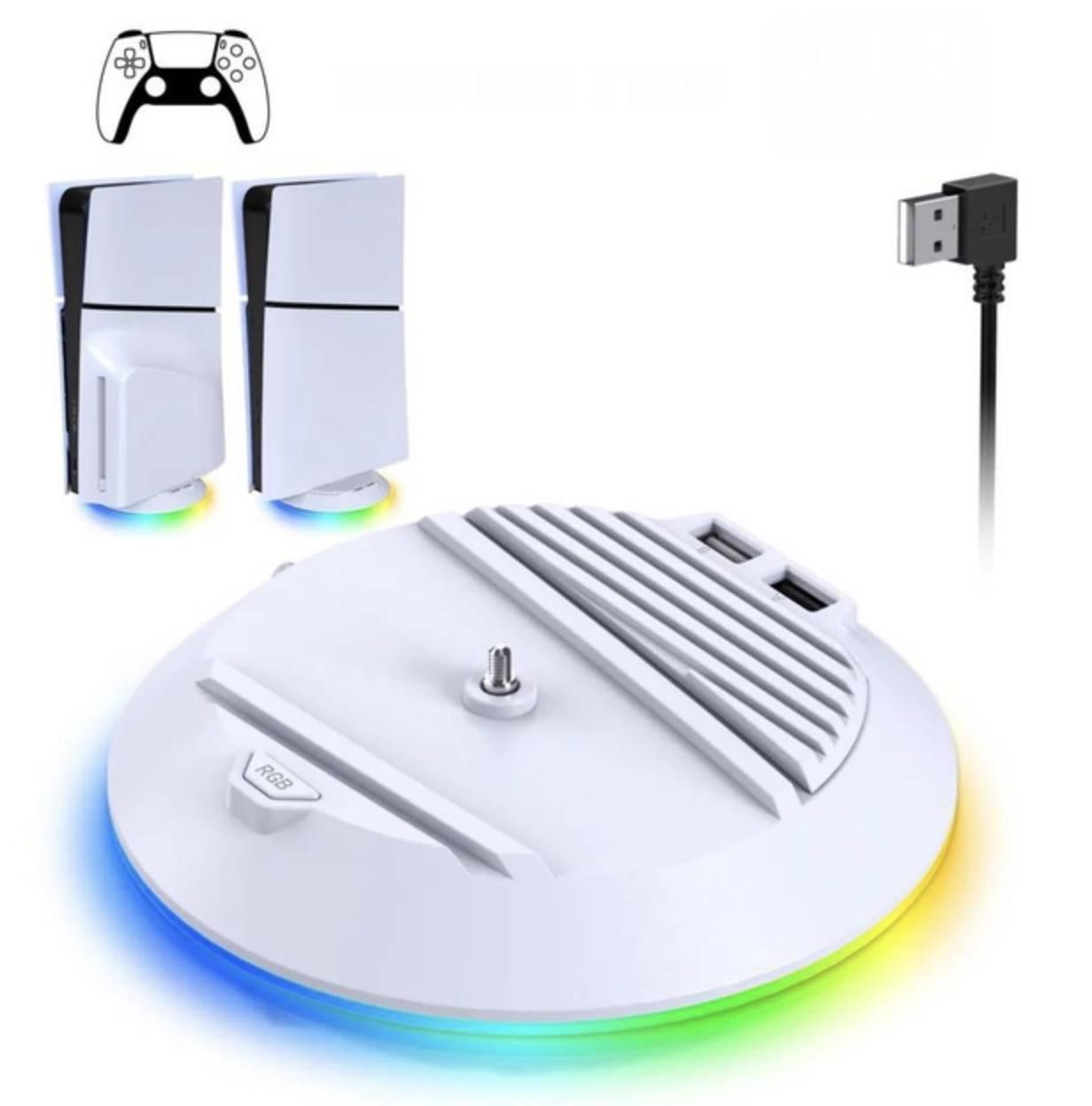 Вертикальний стенд BebonCool для Sony PlayStation Slim з RGB-підсвіткою і 2 USB Hub Білий