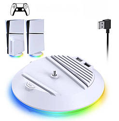 Вертикальний стенд BebonCool для Sony PlayStation Slim з RGB-підсвіткою і 2 USB Hub Білий