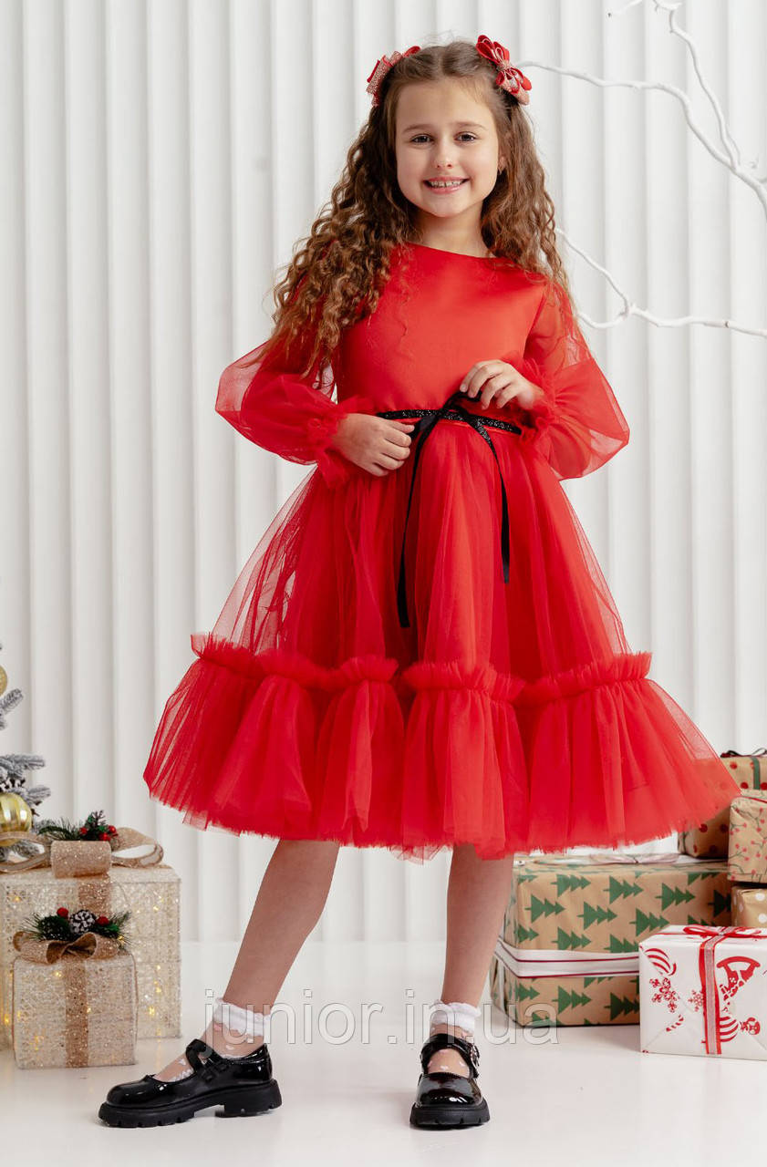 Сукня фатинова для дівчинки Ляля Червона 104-146 р. Ошатне пишне плаття Святкова сукня на дівчинку, фото 1