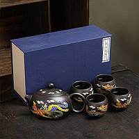 Дорожный чайный набор Lesko 20240527 Dragon and Phoenix заварник 220 ml + 4 пиалы 15шт