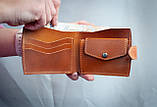 Жіночий шкіряний гаманець маленький Арт-Деко рудий з тисненням Колоски пшениці, фото 6
