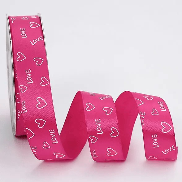 Стрічка атласна "Love" рожевого кольору 2,5 см. (1шт, 32м.)