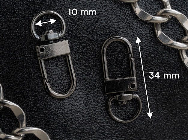 Карабін для ключів. 34мм, під стрічку 10мм. Колір "старе срібло".