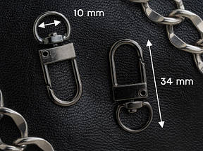 Карабін для ключів. 34мм, під стрічку 10мм. Колір "старе срібло"., фото 2