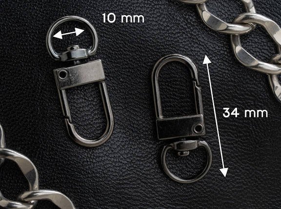 Карабін для ключів. 34мм, під стрічку 10мм. Колір "старе срібло"., фото 1