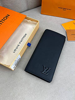 Гаманець Louis Vuitton Brazza Aerogram Black чоловічий чорний органайзер гаманець на блискавці якість преміум