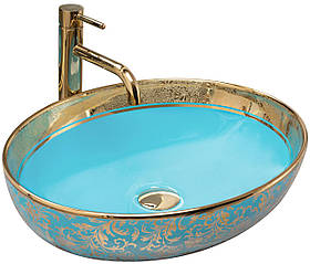 Умивальник (раковина) REA MARGOT BLUE GOLD накладний *