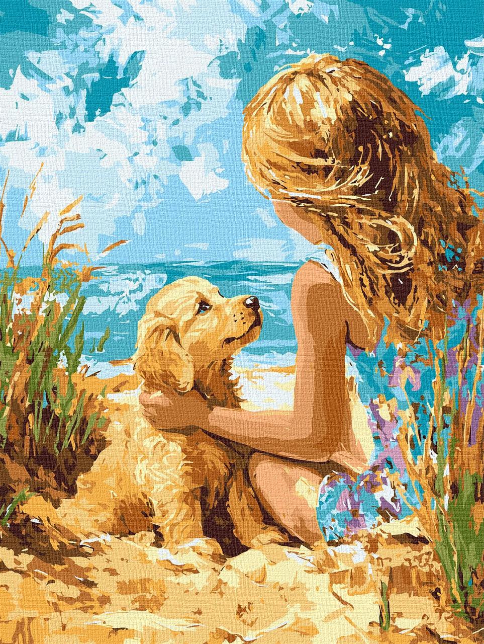 Картина за номерами Дівчина з песиком на пляжі 30*40 см Ідейка KHO 8492, фото 1