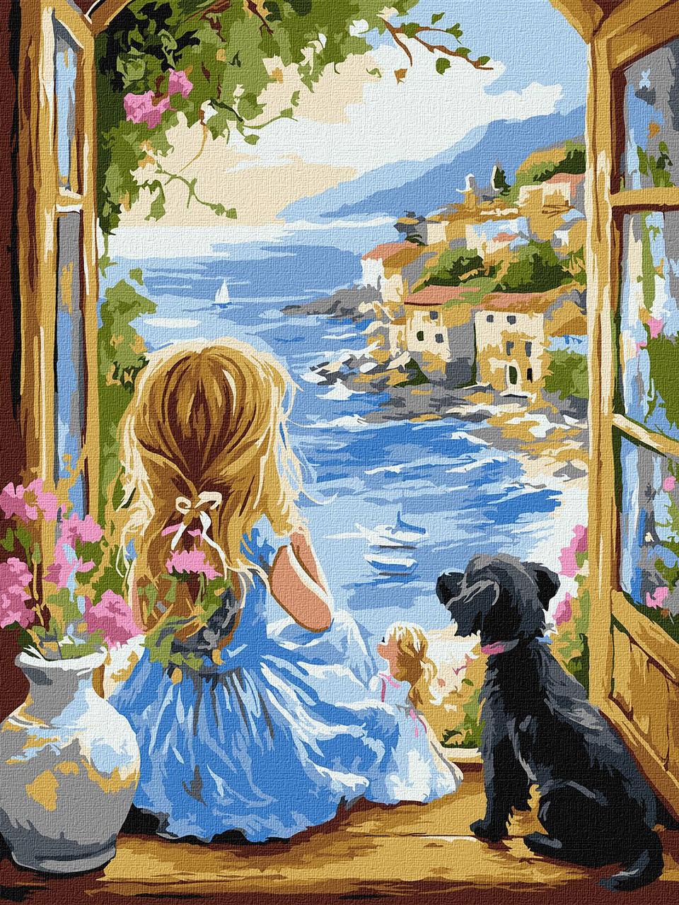 Картина за номерами Пейзаж. Дівчина з песиком 30*40 см Ідейка KHO 8493, фото 1