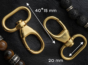 Карабін для ключів. Якість. Колір "золото". 40х15мм. Під стрічку 20мм, фото 2