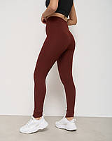 Жіночі лосини для спорту, лосини в рубчик, коричневі однотонні, коричневі однотонні