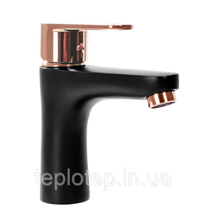 Змішувач для раковини (умивальника) REA MILD BLACK ROSE GOLD низький