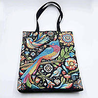 Сумка шопер для вишивання Пташки різнокольорові . 38 х 42см Чорна
