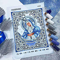 Набір для вишивки Остробрамська Божа Матір синя 19х23 см (набір з бусинами і бісером)