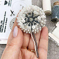 Набір для створення брошки з бісеру та намистин 4,5 х 8 см Одуванчик