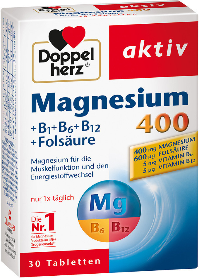 Доппельгерц Магній 400 + B1 + B6 + B12 + фолієва кислота Doppelherz Magnesium 400 + B1 + B6 + B12 + Folsäure, фото 1