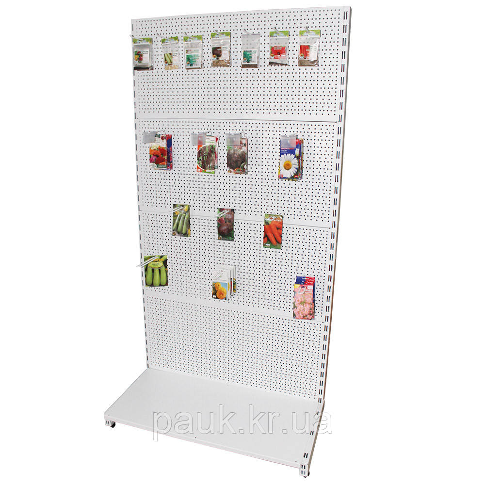 Стелаж для насіння Рістел 1900х950 мм, стелаж торговий приставний, перфорований стелаж для пачок насіння, фото 1