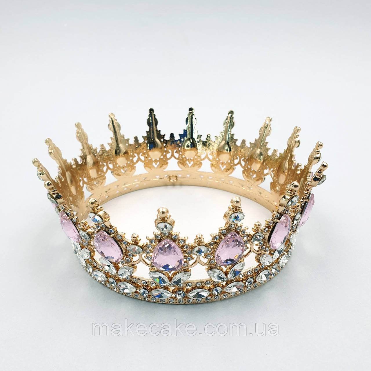 Корона для торта Золота з рожевим камінням 12.5 см, фото 1