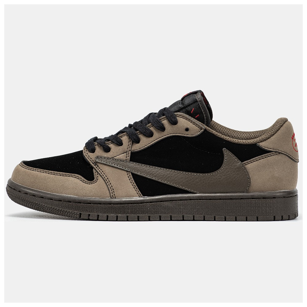 Чоловічі кросівки Nike Air Jordan 1 Low x Travis Scott Brown Black, коричневі замшеві кросівки найк аір джордан 1 Тревіс Скотт