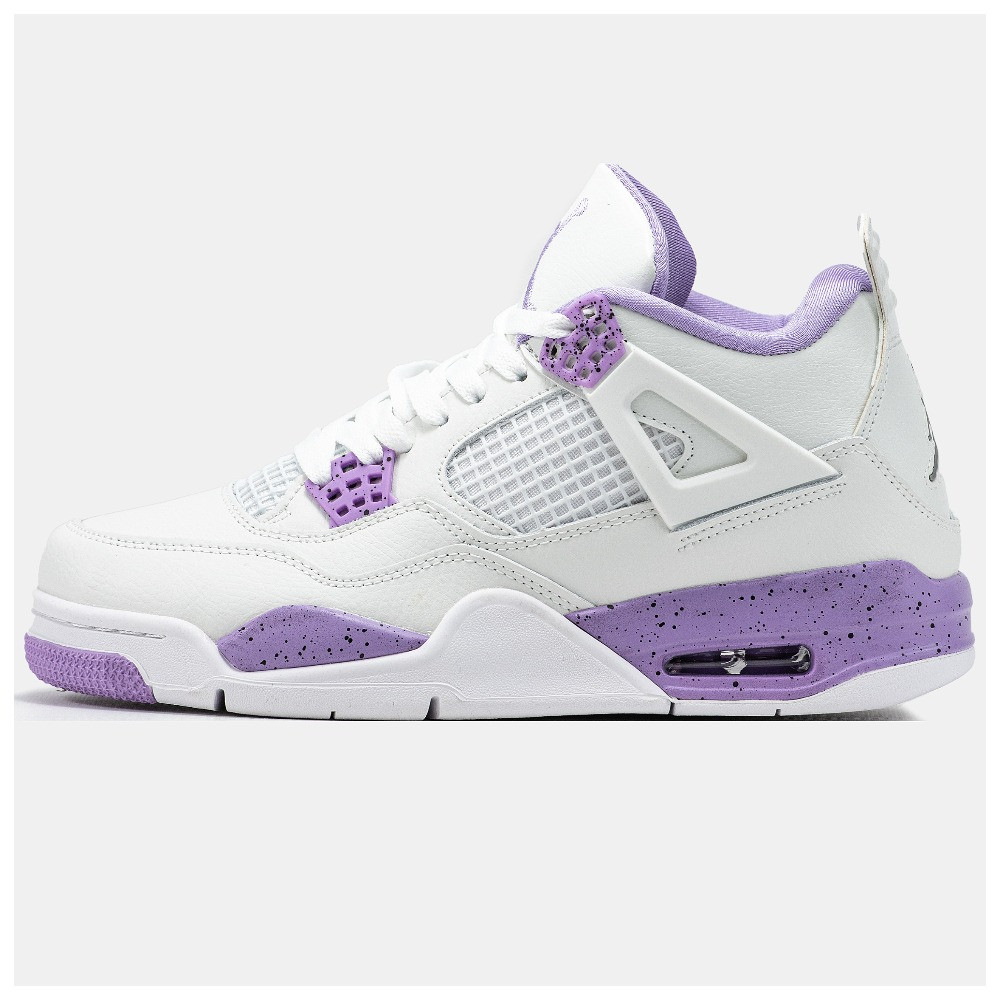 Жіночі кросівки Nike Air Jordan 4 Retro White Purple, фіолетово-білі шкіряні кросівки найк аір джордан 4 ретро