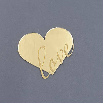 Топер акриловий Сердечко Love — золото 6 см