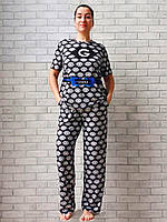 Летний женский костюм оптом стрейчевый бамбук вискоза футболка и широкие штаны р.46 50 54